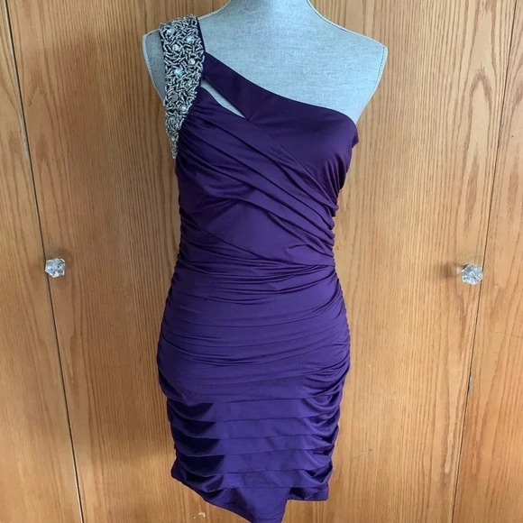 **NEW NIkibiki Ruched One Shoulder Beaded Dress - Picture 1 of 8